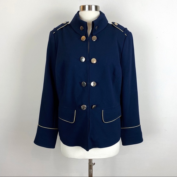Chico's Navy Blue Military Jacket Gold Button |h20 - Picture 4 of 13